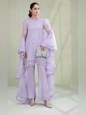 Maria B Pakistani Lilac Bejeweled 4pc Dress